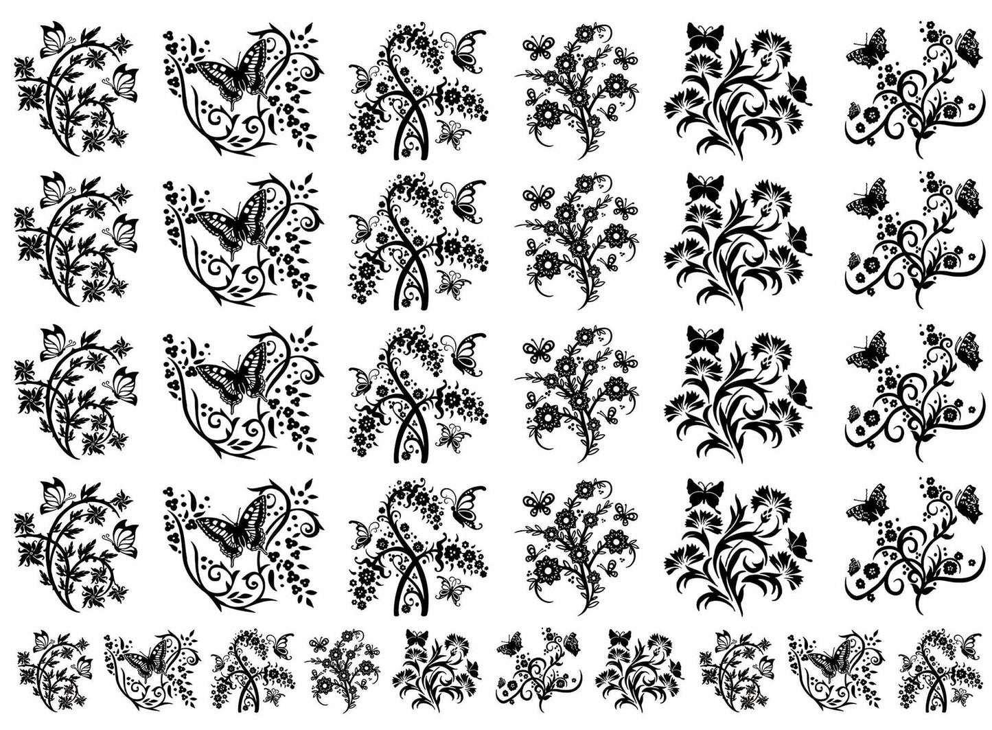 Butterfly Garden 34 pcs 5/8" to 1"  Black Fused Glass Decals