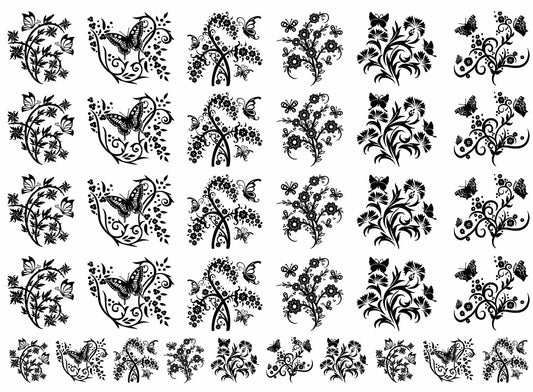 Butterfly Garden 34 pcs 5/8" to 1"  Black Fused Glass Decals