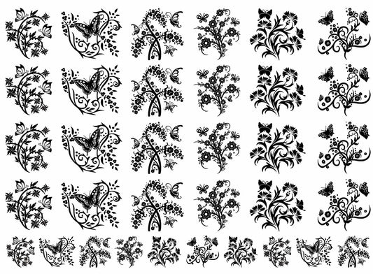Butterfly Garden 34 pcs Black Fused Glass Decals