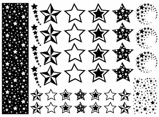 Galaxy of Stars  39 pcs  Black Fused Glass Decals