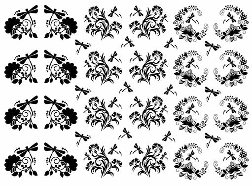 Dragonfly Garden 36 pcs 1 Inch Black Fused Glass Decals