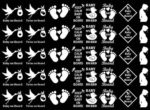 Baby on Board 40 pcs 1 Inch White Fused Glass Decals