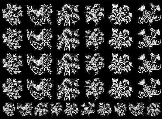 Butterfly Garden 34 pcs 1 Inch White Fused Glass Decals