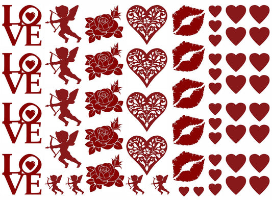 Valentine Fun 56 pcs 1 Inch Red Fused Glass Decals