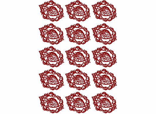 Gothic Human Heart 15 pcs 1 Inch Red Fused Glass Decals