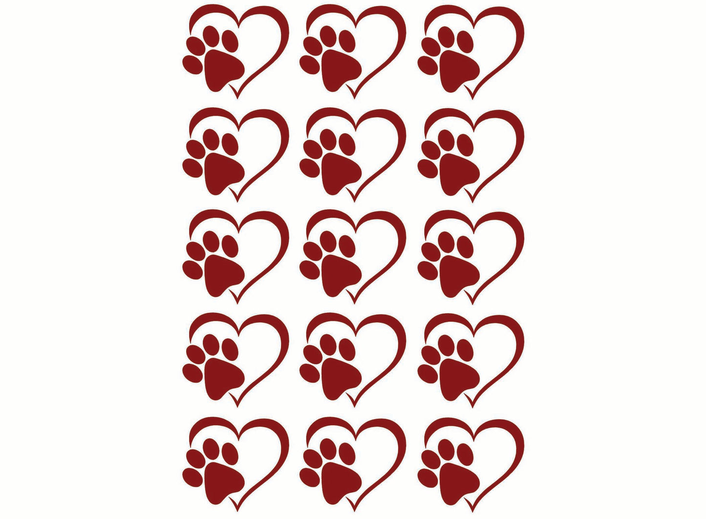 Heart Paw Print 15 pcs 1 Inch Red Fused Glass Decals