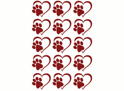 Heart Paw Print 15 pcs 1 Inch Red Fused Glass Decals