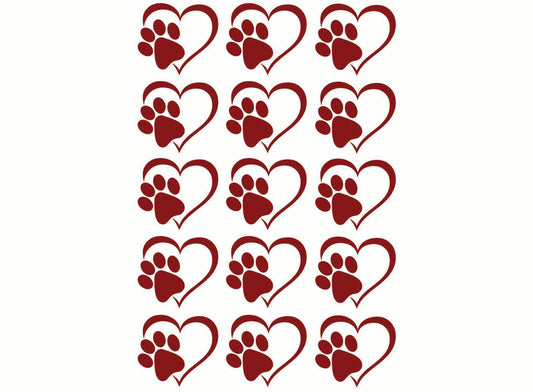Heart Paw Print 15 pcs 1 Inch Red Fused Glass Decals