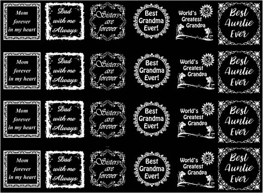 Family Sentiments 1 Inch White Fused Glass Decals