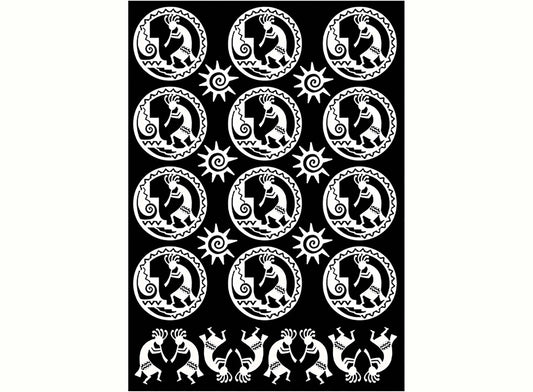 Kokopelli Circles 26 pcs 1 Inch White Fused Glass Decals
