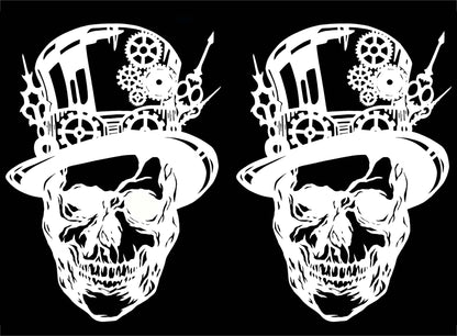 Steampunk Skull 2 pcs 4 Inch White Fused Glass Decals