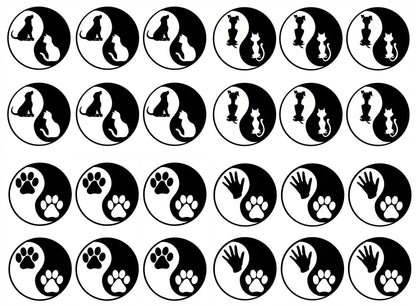 Yin Yang Pet Dog Cat 24 pcs 1 Inch Black Fused Glass Decals