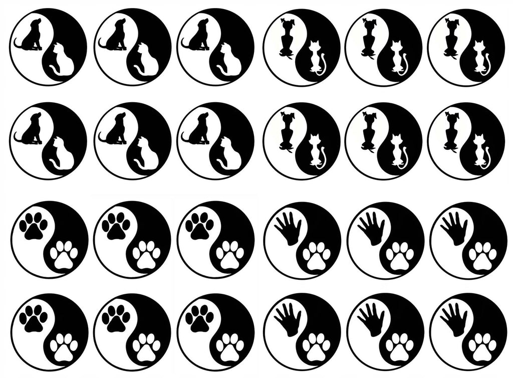 Yin Yang Pet Dog Cat 24 pcs 1" Black Fused Glass Decals