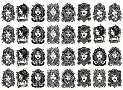 Medusa Goddess Cordelia 32 pcs 1.15 Inch Black Fused Glass Decals
