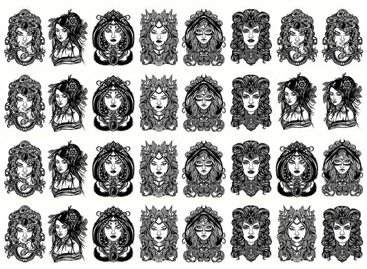 Medusa Goddess Cordelia 32 pcs 1.15 Inch Black Fused Glass Decals