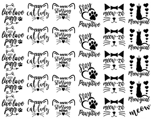 Crazy Cat Lady 34 pcs 1 Inch Black Fused Glass Decals