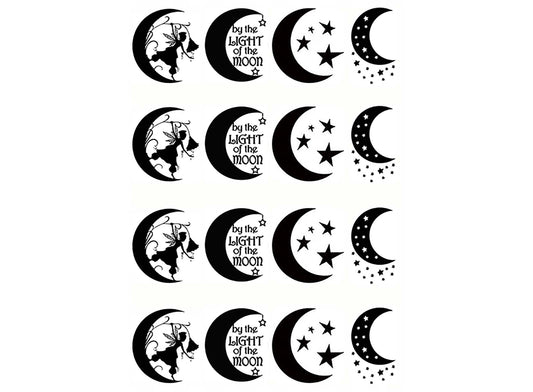 Crescent Moon Fun 16 pcs 1"  Black Fused Glass Decals