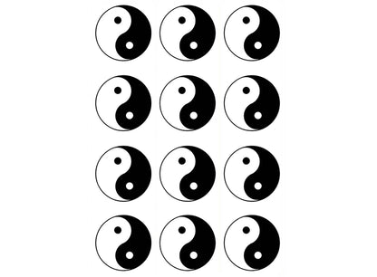 Yin Yang 12 pcs 1 Inch Black Fused Glass Decals