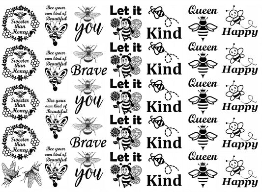 Bee Inspired 35 pcs 1 Inch Black Fused Glass Decals