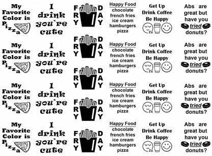 Food Drink Humor 25 pcs 1 Inch Black Fused Glass Decals