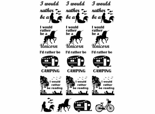 I Would Rather Be 16 pcs 1 Inch Black Fused Glass Decals