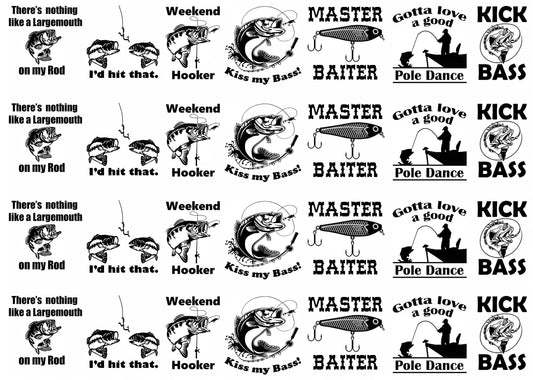 Fishing Humor 28 pcs 1 Inch Black Fused Glass Decals