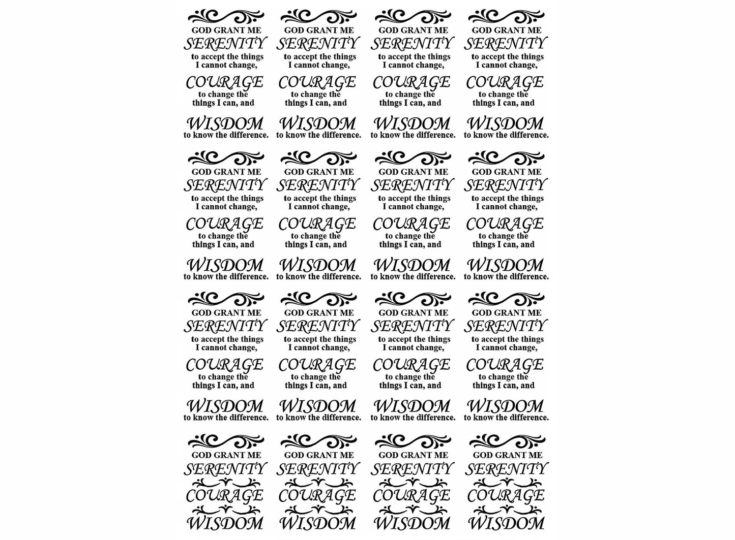 Serenity Prayer 16 pcs 1.25 Inch Black Fused Glass Decals