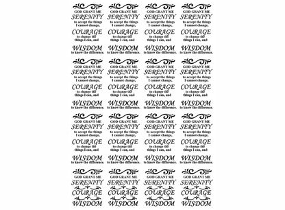 Serenity Prayer 16 pcs 1.25 Inch Black Fused Glass Decals