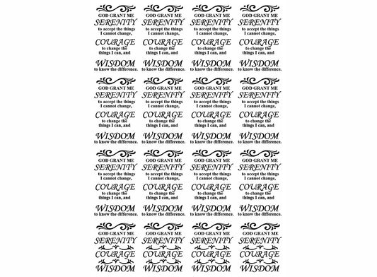 Serenity Prayer 16 pcs 1.25 Inch Black Fused Glass Decals