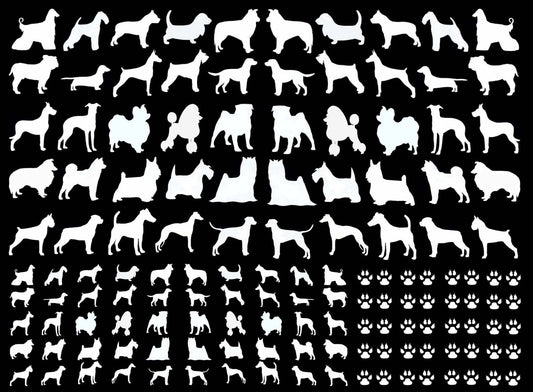 Mini Dog & Paws 140 pcs White Fused Glass Decals