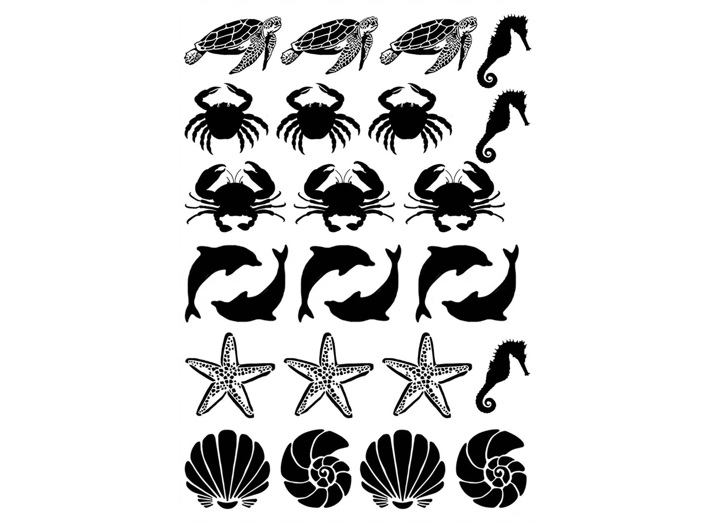 Sea Crab Turtle Dolphin 25 pcs 1 Inch Black Fused Glass Decals
