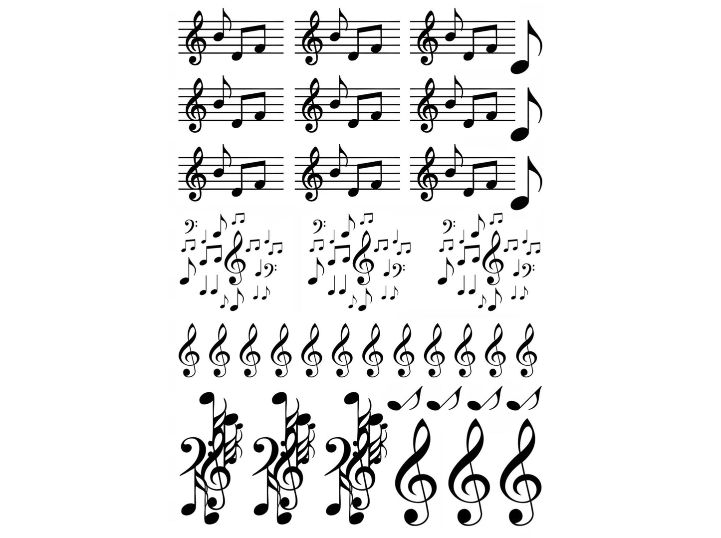 Musical Notes 34 pcs 0.5 to 1.25 Black Fused Glass Decals