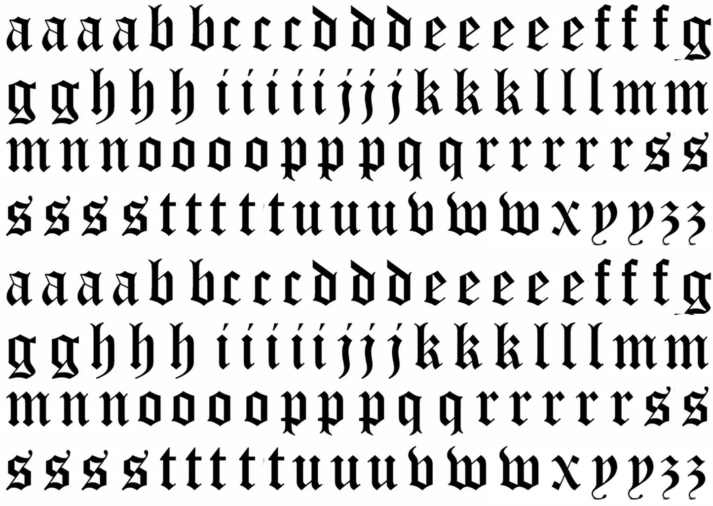 Old English Font Lower Case 162 pcs 0.5 Inch tall  Black Fused Glass Decals