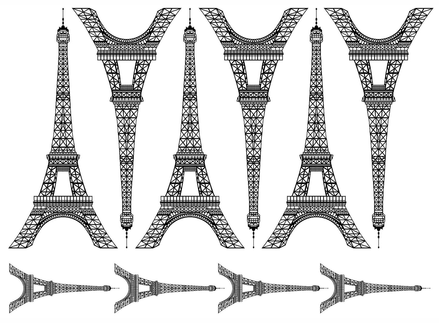 Eiffel Tower 6 pcs 4 Inch tall Black Fused Glass Decals