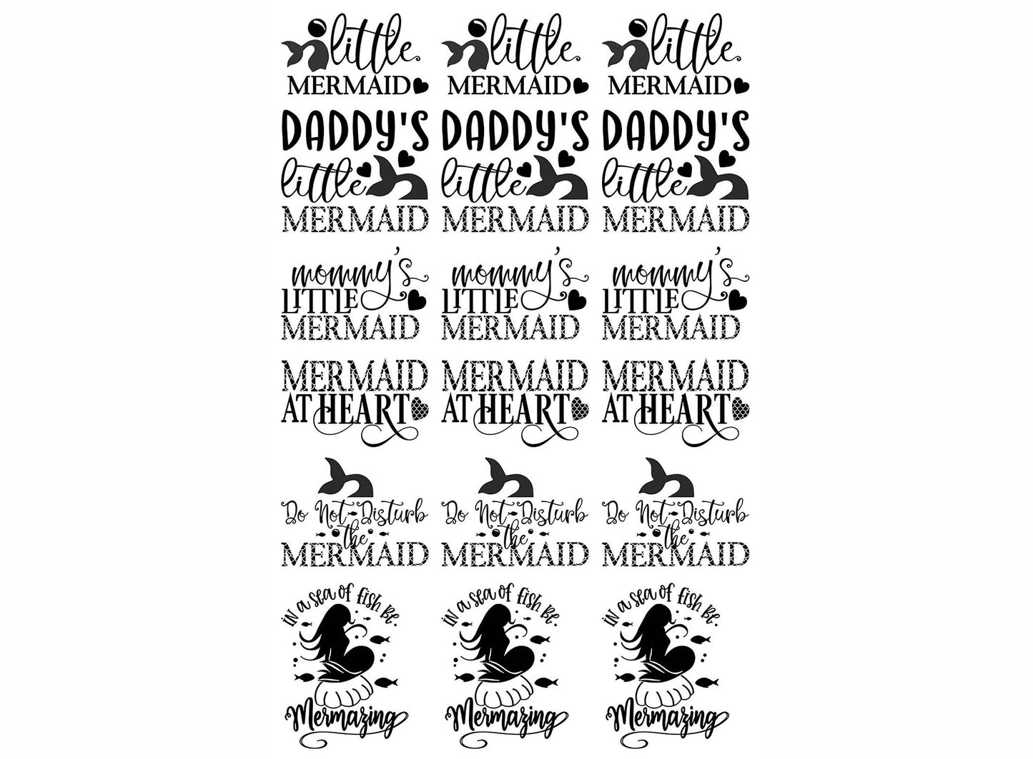 Little Mermaid 18 pcs 1 Inch Black Fused Glass Decals