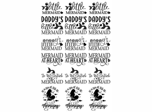 Little Mermaid 18 pcs 1 Inch Black Fused Glass Decals