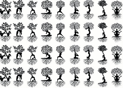 Yoga Tree People 36 pcs 1.15 Inch Black Fused Glass Decals