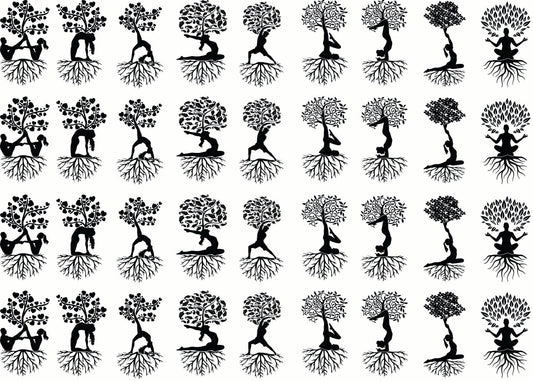 Yoga Tree People 36 pcs 1.15 Inch Black Fused Glass Decals