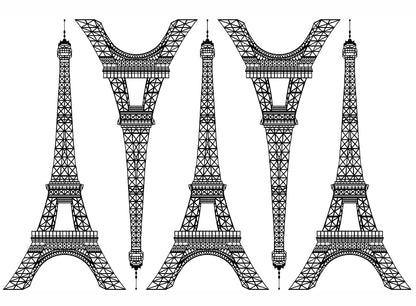 Eiffel Tower 5 pcs 5 Inch Black Fused Glass Decals