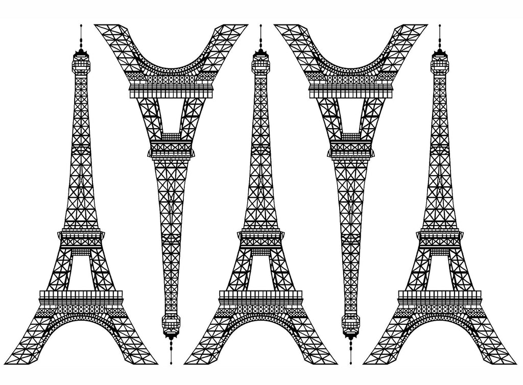 Eiffel Tower 5 pcs 5" Black Fused Glass Decals