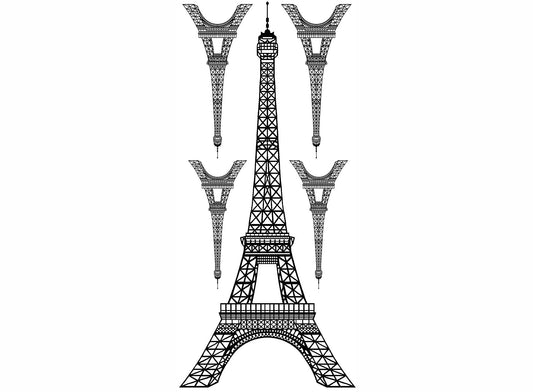 Eiffel Tower 1 pc 7.5 Inch Black Fused Glass Decals