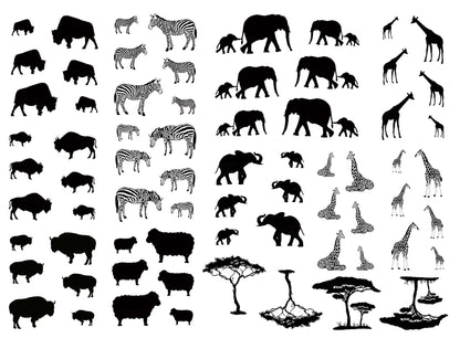 Mini Wild Animals 76 pcs 0.25 to 0.75 Inch Black Fused Glass Decals