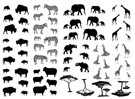 Mini Wild Animals 76 pcs 0.25 to 0.75 Inch Black Fused Glass Decals