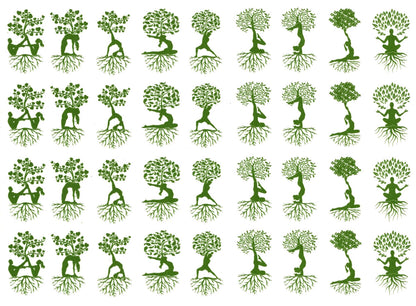 Yoga Tree People 36 pcs 1 Inch Green Fused Glass Decals