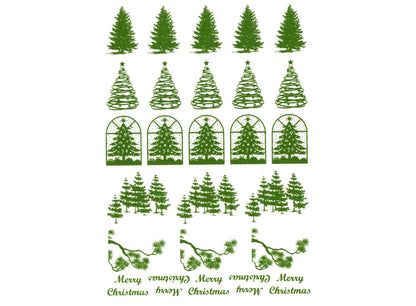 Christmas Trees 26 pcs 1 Inch Green Fused Glass Decals