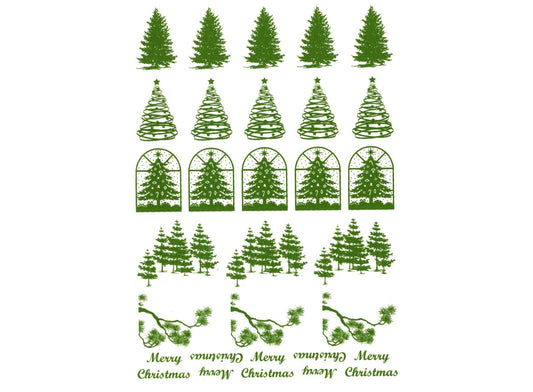 Christmas Trees 26 pcs 1-1/8" Green Fused Glass Decals