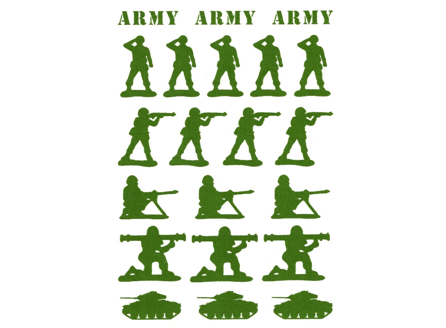Army Men Green 21 pcs 1" Fused Glass Decals