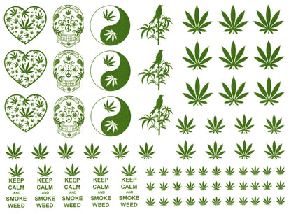 Marijuana Iconography 70 pcs Green Fused Glass Decals