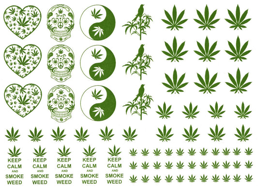 Marijuana Iconography 70 pcs Green Fused Glass Decals