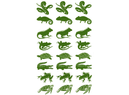 Turtle Frog Lizard Snake 24 pcs 1 Inch Green Fused Glass Decals